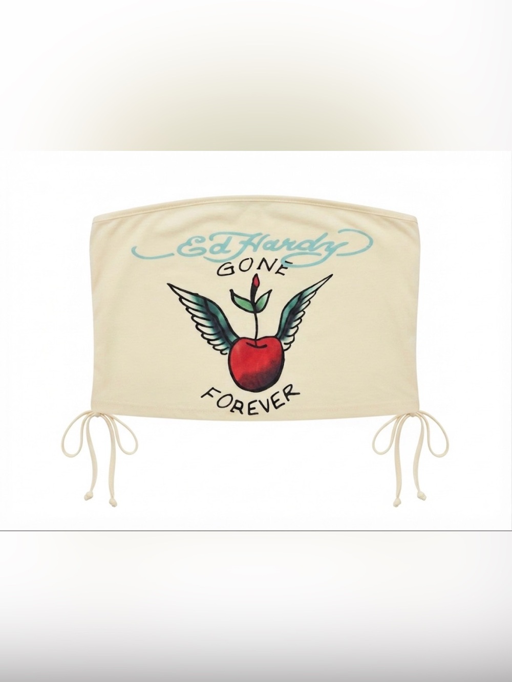 Ed Hardy Gone Forever Winged Apple Tube Top Cream Size XL NWOT